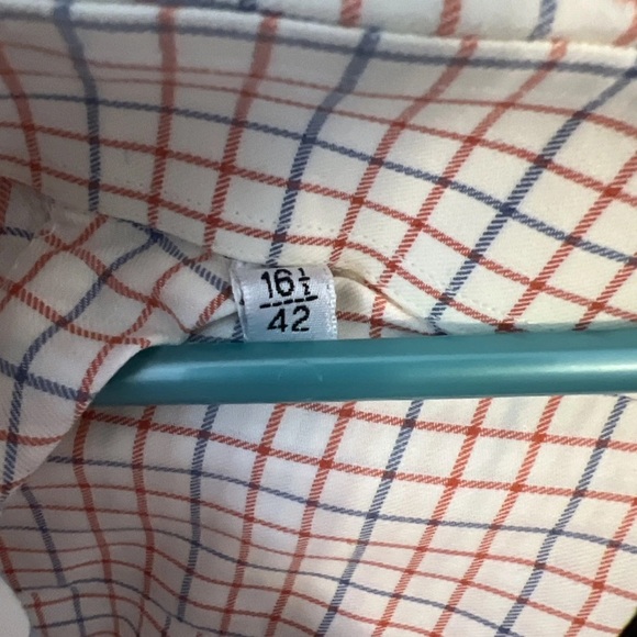 Saks Fifth Avenue Men’s Long Sleeve Dress Shirt Cream Plaid Size 16.5/42 - Picture 4 of 4